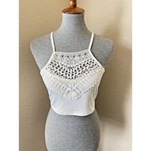Dressfo Women's Size 6 White Crochet Front Sleeveless Crop Top - NWT